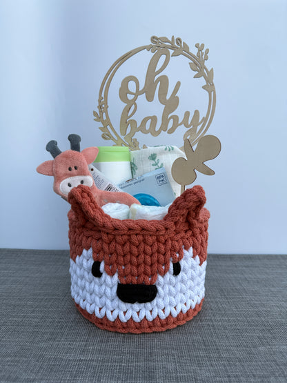 Handgefertigter Häkelkorb „Fuchs“ Fuchskorb gehäkelter Tierkorb 16x14cm