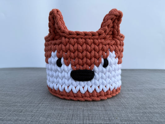 Handgefertigter Häkelkorb „Fuchs“ Fuchskorb gehäkelter Tierkorb 16x14cm