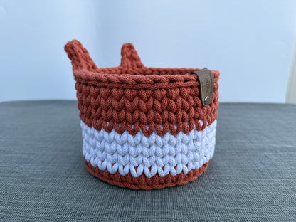 Handgefertigter Häkelkorb „Fuchs“ Fuchskorb gehäkelter Tierkorb 16x14cm